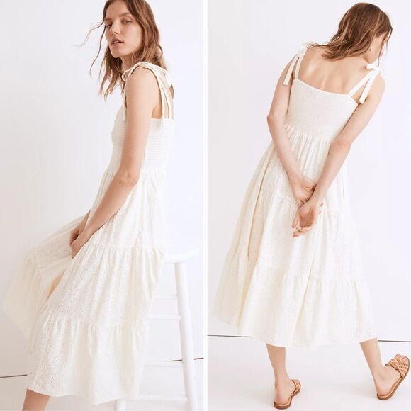 NEW Madewell Eyelet Lucie Tie-Strap Tiered Midi Dress, XL - Picture 2 of 16